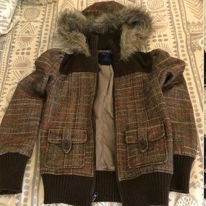 BB Dakota Winter Tweed Jacket w/ Fur Trim XS